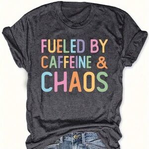 Fueled By Caffeine & Chaos Short Sleeve Tee - Charcoal